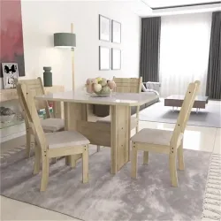 INDEKES CONJUNTO MESA 4 CADEIRAS NEW CHARM 1,10 CASTANHO/OFF LINHO 797
