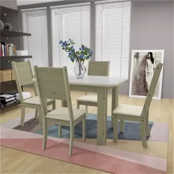 INDEKES CONJUNTO MESA 4 CADEIRAS  ESTHER 1,10 CASTANHO/OFF LINHO 797