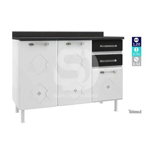 TELASUL BALCAO COM TAMPO TRIPLO 2 GAVETAS MIRAGE BCPRETO