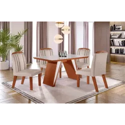 LJ CONJUNTO MESA RAVENA 4 CADEIRAS 120X80 CASTANHO VIDRO OFF TECIDO 13