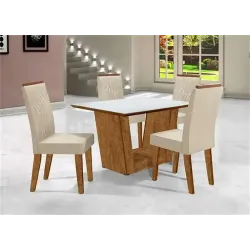 ART PANTA MESA ITALIA 4 CADEIRAS 120X90 CANELA RUSTBEGE TAMPO MDFVIDRO