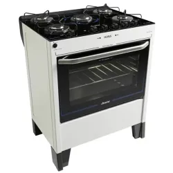 BRASLAR FOGAO 5BOCAS MESA DE VIDRO HORUSTOP CONTROL BRANCO COM ACENDIM