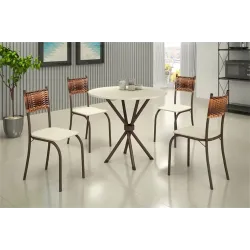 TEIXEIRA CONJ IPANEMA REDONDA CARVALHO 4 CAD ATLANTA TECIDO CREME PEDR