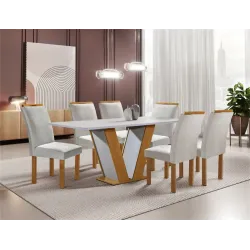 CEL MOVEIS MESA QATAR 6 CADEIRA LONDRES TECIDO 169 160X80 CINAMOMO OFF