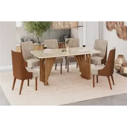 HENN MESA ADRIANA 180 6 CADEIRAS IVY NATURECORANO C VIDRO NATUREOFF