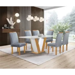 CEL MOVEIS MESA QATAR 6 CADEIRA LONDRES TECIDO 171 160X80 CINAMOMO OFF