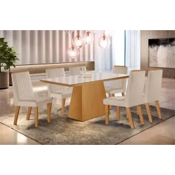 LJ MESA PRADA 180X90 6 CAD. RIVIERA TEC. 164 CINAMOMO VIDRO OFF WHITE