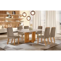 LJ MESA FIRENZE 160X80 6 CADEIRAS RIVIERA  163 CASTANHOCINAMOMO VIDRO