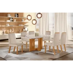 LJ MESA FIRENZE 160X80 6 CADEIRAS RIVIERA 164 CASTANHOCINAMOMO VIDRO O