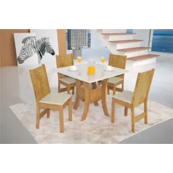 SAO CARLOS CONJ MESA QUADRADA AMANDA 4 CAD ELANE BEGE FREUJOOFF