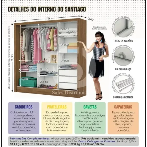 CARIOCA ROUPEIRO SANTIAGO 3PTS C PE E ESPELHO BRANCO