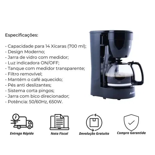 AMVOX SKD CAFETEIRA 14 XICARAS ACF227 NEW BLACK110V