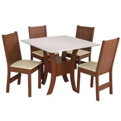 SAO CARLOS CONJ MESA QUADRADA AMANDA 4 CAD ELANE BEGE NATURALEOFF