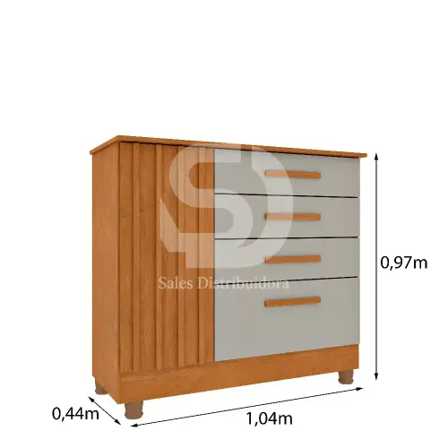 TCIL COMODA 4 GAV. GUARANI RIPADA C/4 PES - CINAMOMO/OFF WHITE