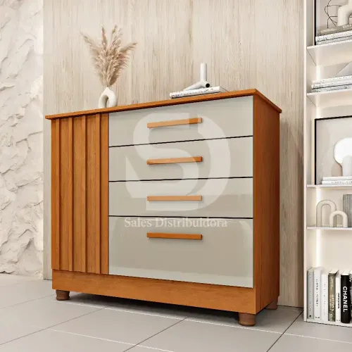 TCIL COMODA 4 GAV. GUARANI RIPADA C/4 PES - CINAMOMO/OFF WHITE