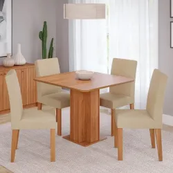 CIMOL MESA LETICIA CINAMOMO 95X95 S/ VIDRO C/ 4 CAD. MAIA  MARFIM