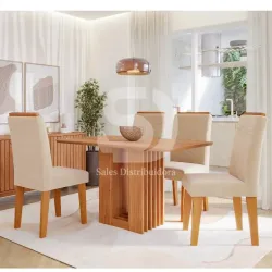 CIMOL SALA DE JANTAR ARIELA 1,30 S/ VIDRO C/ 4 CAD. TAIS - CINAMOMO/NU