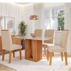 CIMOL MESA ARIELA 1,30 C/VIDRO 4 CAD. TAIS - CINAMOMO/OFFWHITE/NUDE