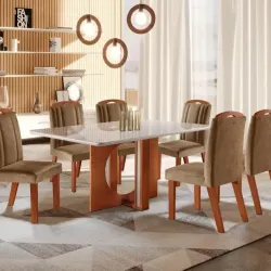 LJ MOVEIS MESA FIRENZE 160X80 6 CADEIRAS TEC 164 FIRENZE CASTANHO CINA