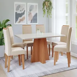 CIMOL SALA DE JANTAR MAITE 1,60 C/ VIDRO C/ 6 CAD. TAIS - CINAMOMO/OFF