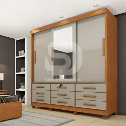 TCIL ROUPEIRO CHICAGO 3 PORTAS CINAMOMO/OFF C/PÉS E ESPELHO