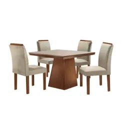 LJ CONJUNTO MESA PIETRA CLEAN 90X90 CASTANHOOFF TECIDO 133 PENA BEGE